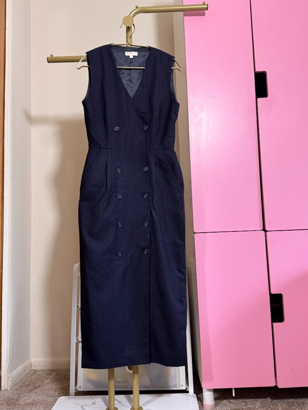Brooks Brothers Navy Pinstripe Sleeveless Midi Dress Size 2 Work Dress